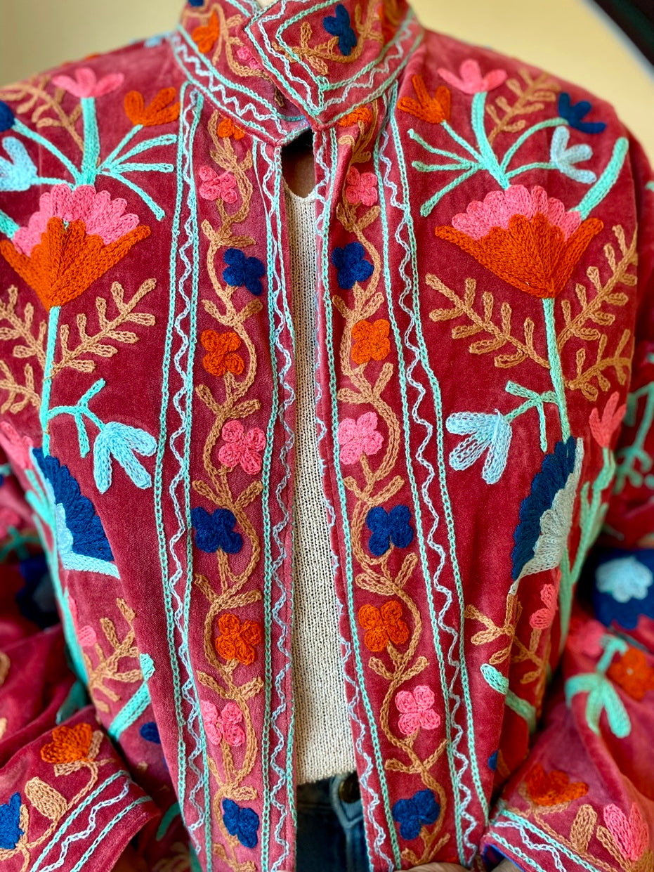 Suzani velvet jasje rood