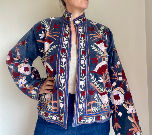 Suzani velvet jasje grijs