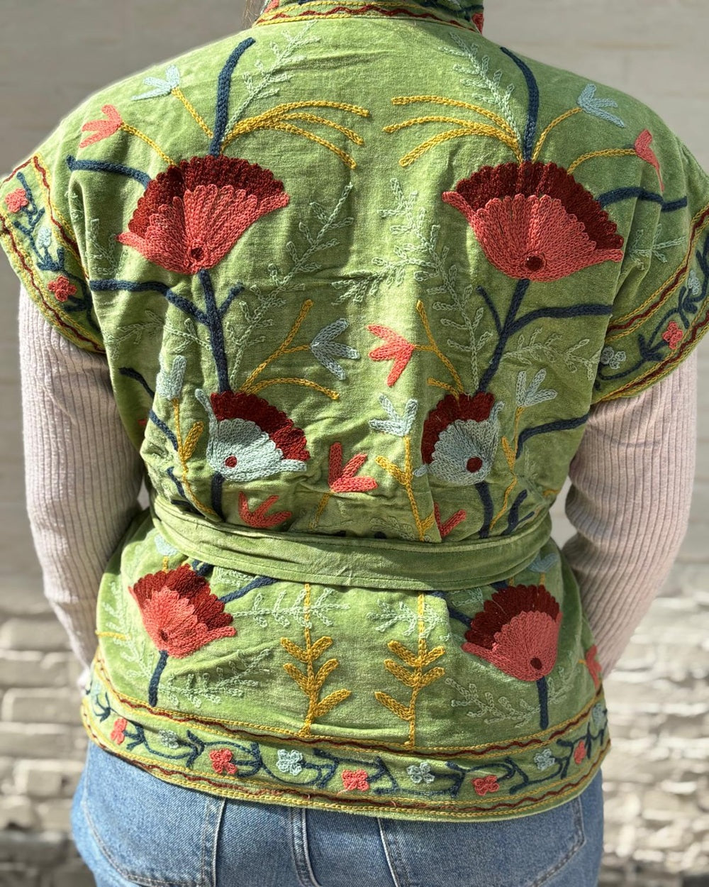 Suzani gilet velvet groen