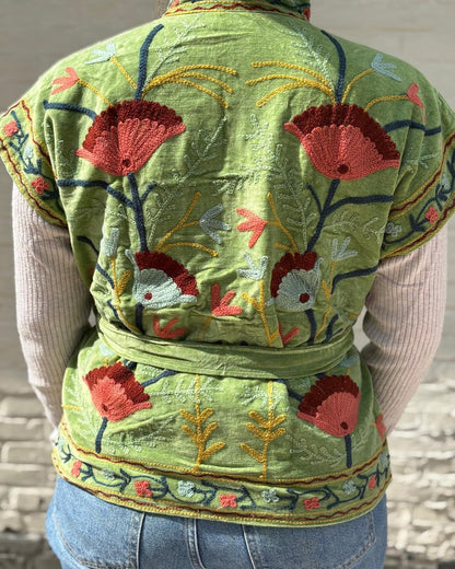 Suzani gilet velvet groen