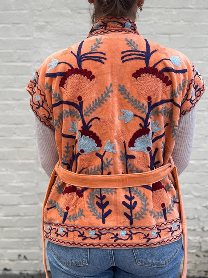 Suzani gilet velvet koraal