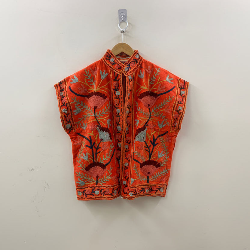 Suzani gilet velvet oranje