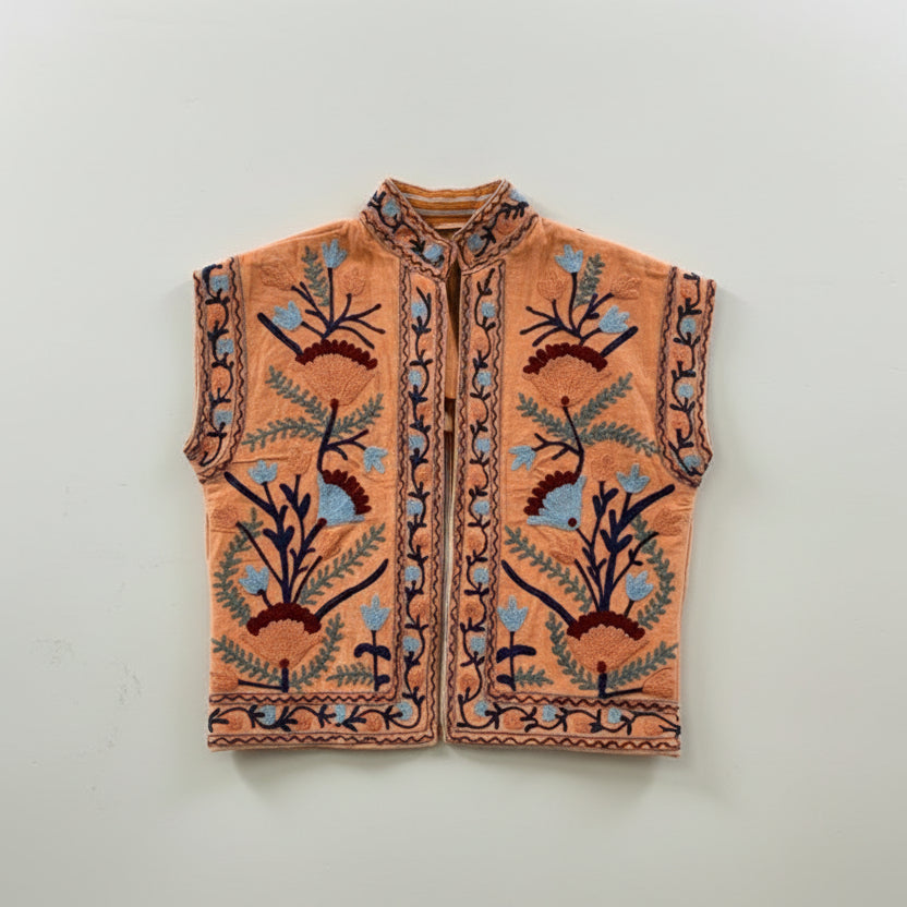 Suzani gilet velvet koraal