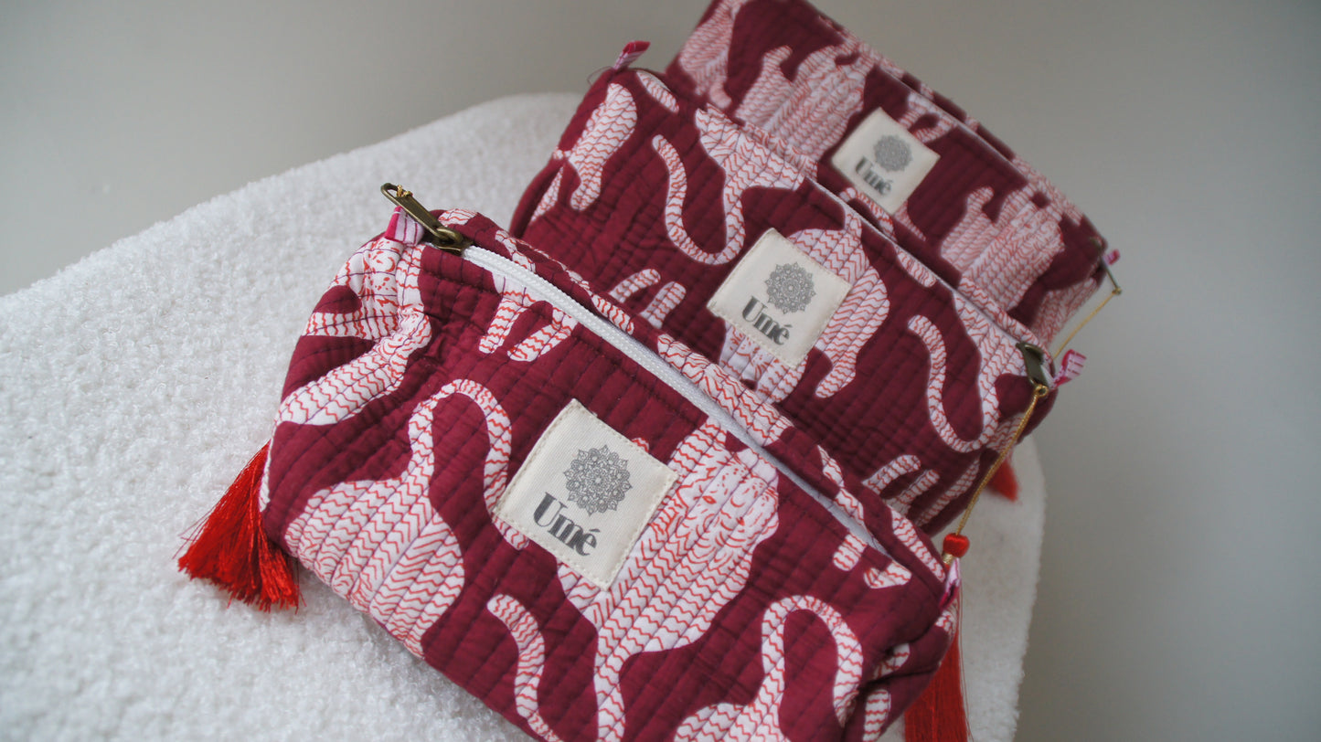 Toilettas bordeaux met tijger