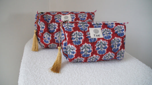 Toilettas bordeaux met bloem