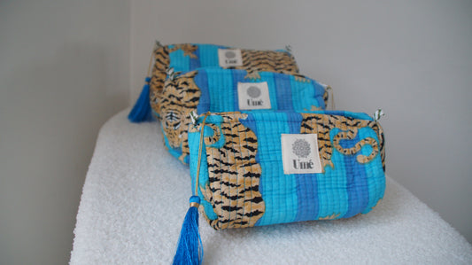 Toilettas blauw met tijger