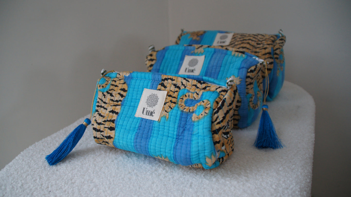 Toilettas blauw met tijger