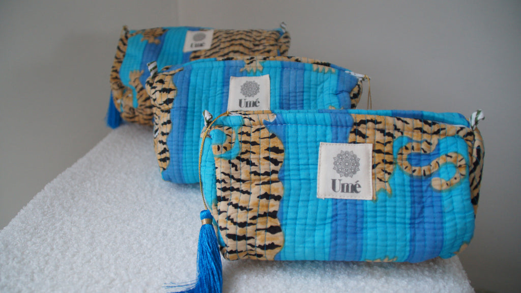 Toilettas blauw met tijger