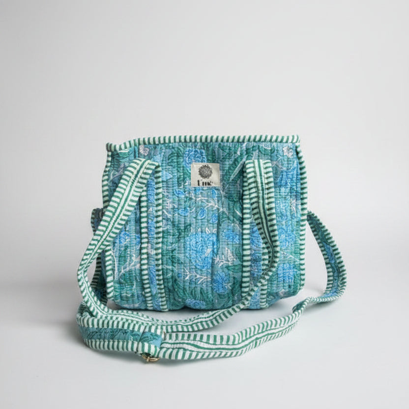Mini Totebag - Blue & Green Floral