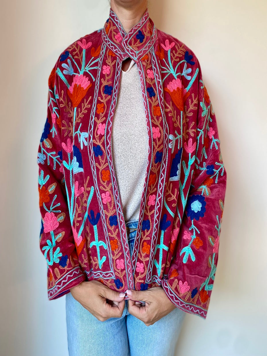 Suzani velvet jasje rood