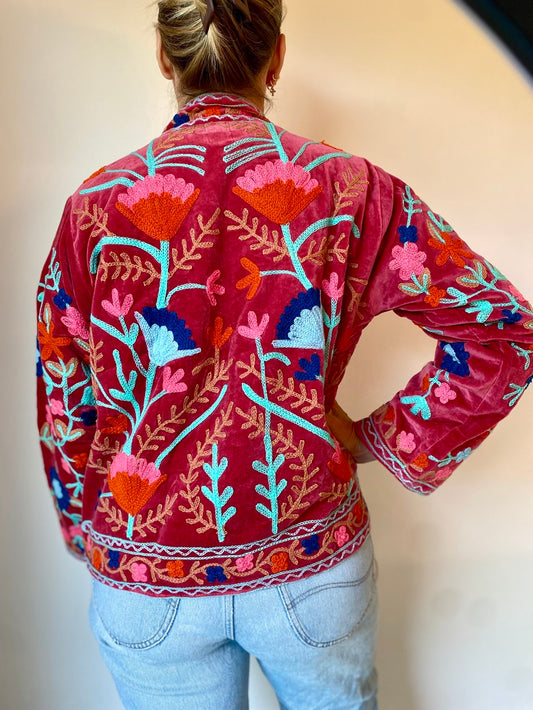 Suzani velvet jasje rood