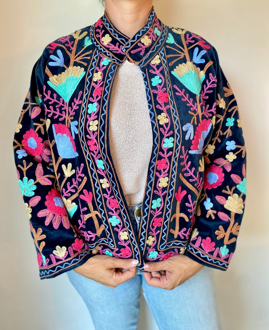 Suzani velvet jasje donkerblauw