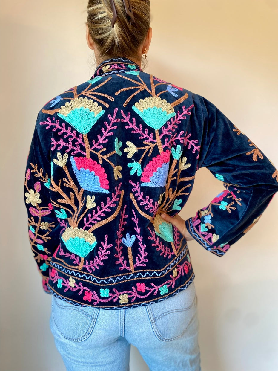 Suzani velvet jasje donkerblauw