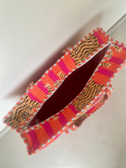 Draagtas tijger oranje/roze met rits