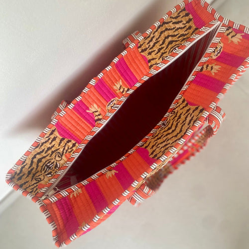 Draagtas tijger oranje/roze met rits