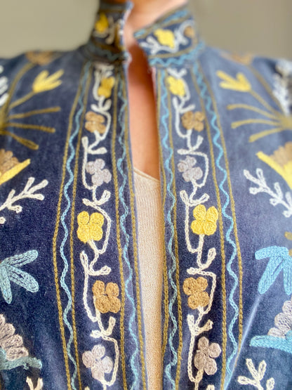 Suzani velvet jasje grijs/geel