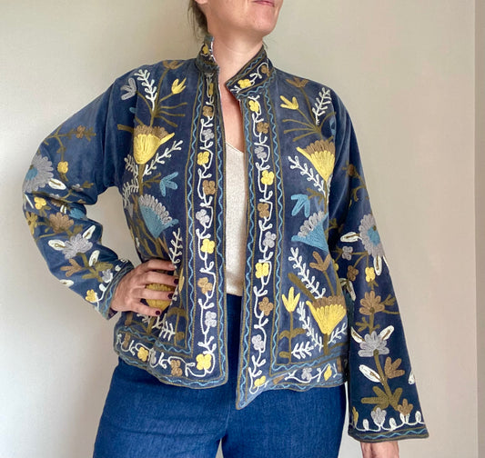 Suzani velvet jasje grijs/geel