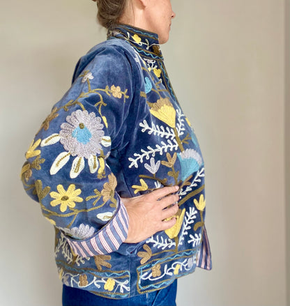 Suzani velvet jasje grijs/geel