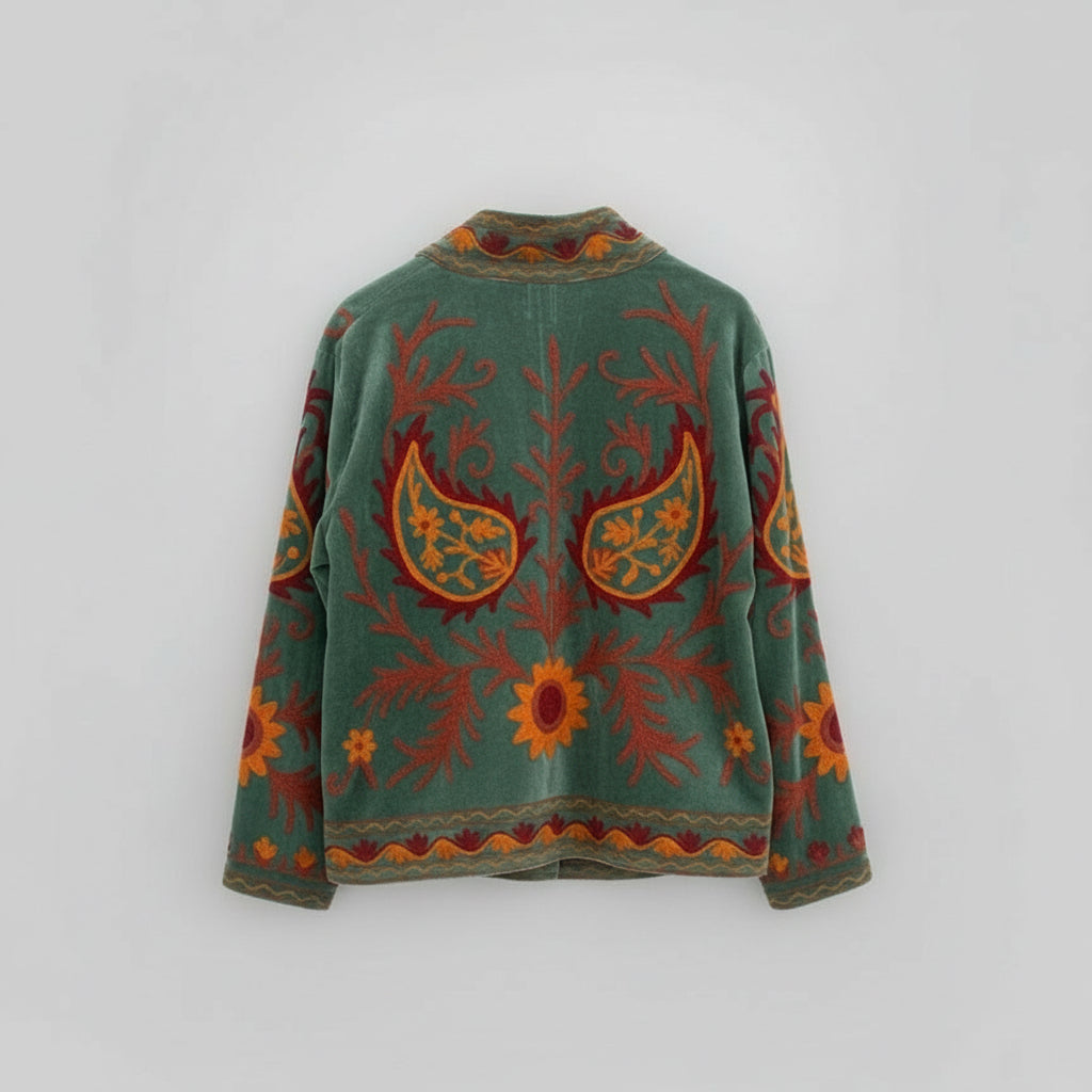 Suzani velvet jasje groen/oranje