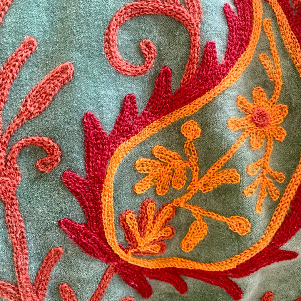 Suzani velvet jasje groen/oranje