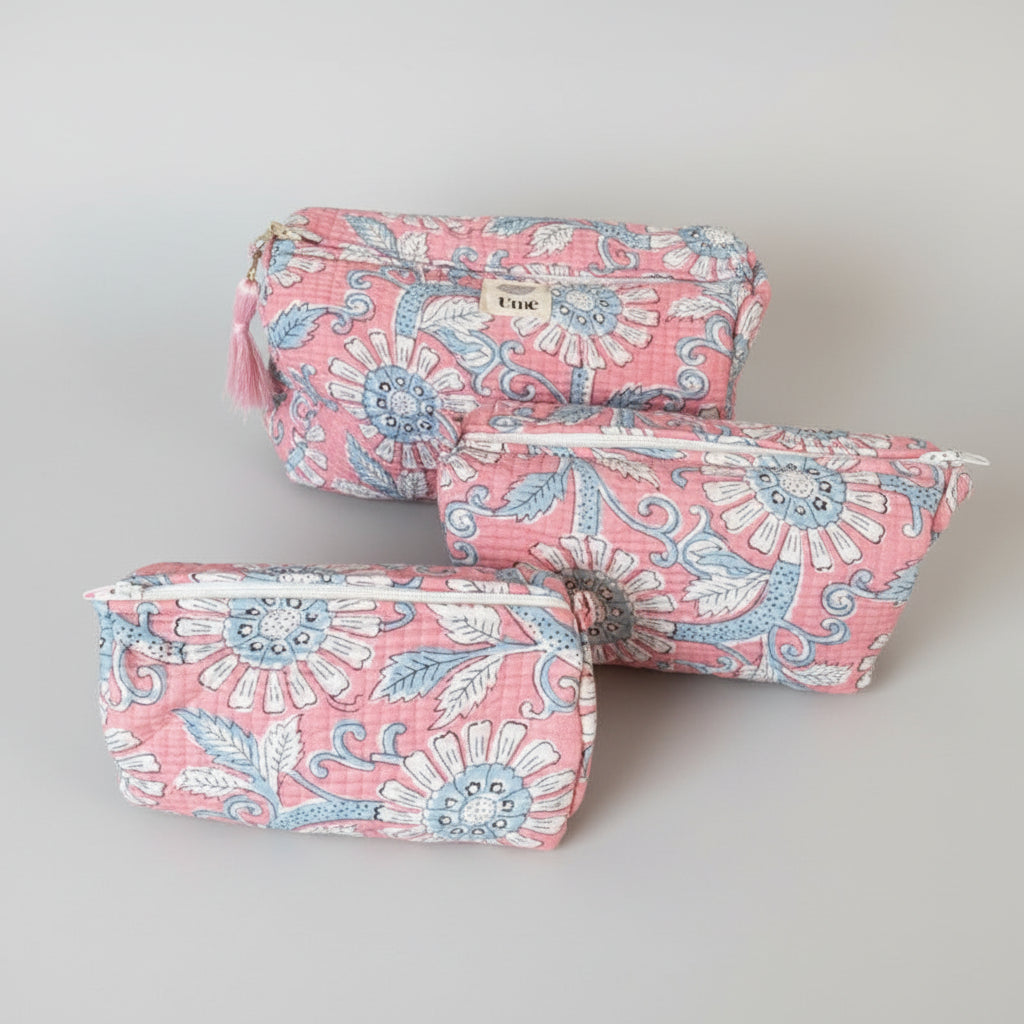 Toilettas roze gebloemd