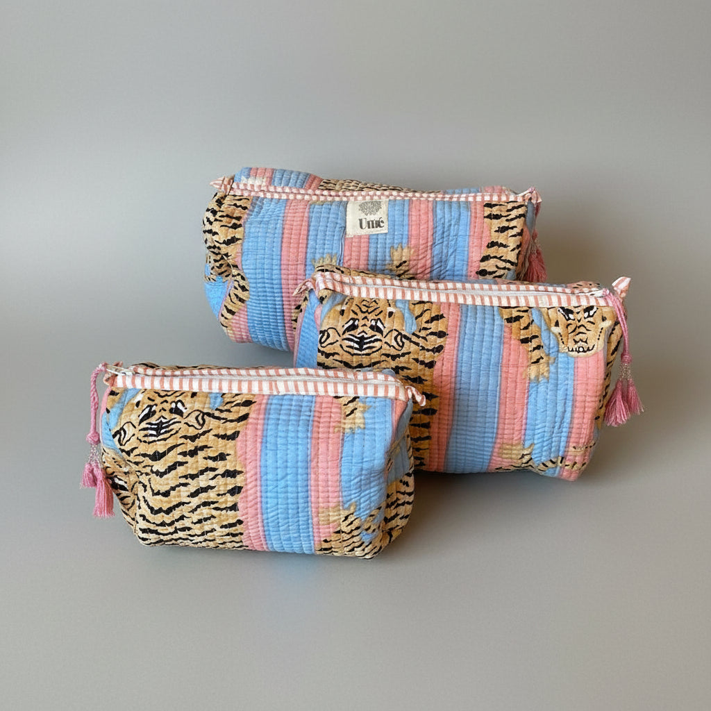 Toilettas blauw/roze tijger