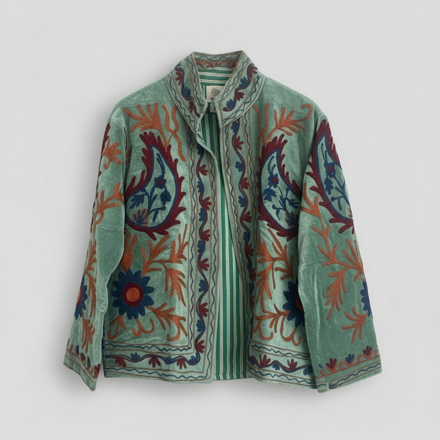 Suzani velvet jasje saliegroen