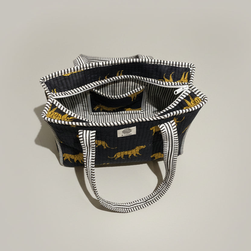 Midi draagtas zwart met panter