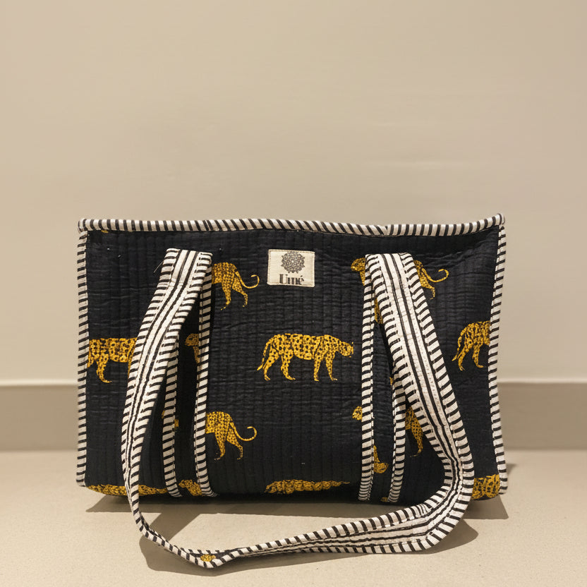 Midi draagtas zwart met panter