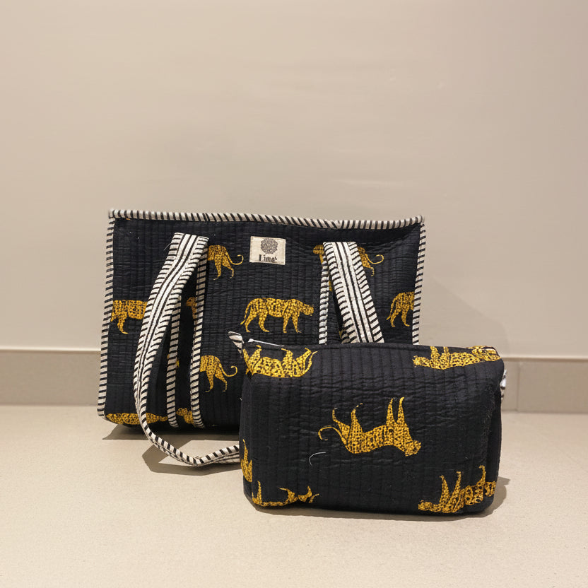 Midi draagtas zwart met panter