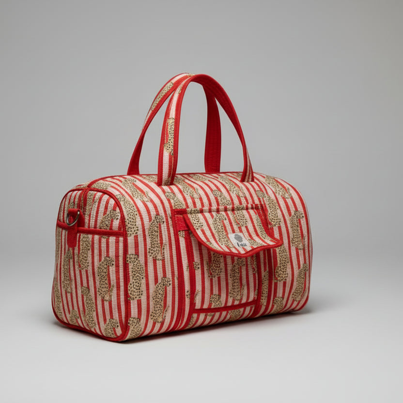 Weekendtas red striped leopard ❤️
