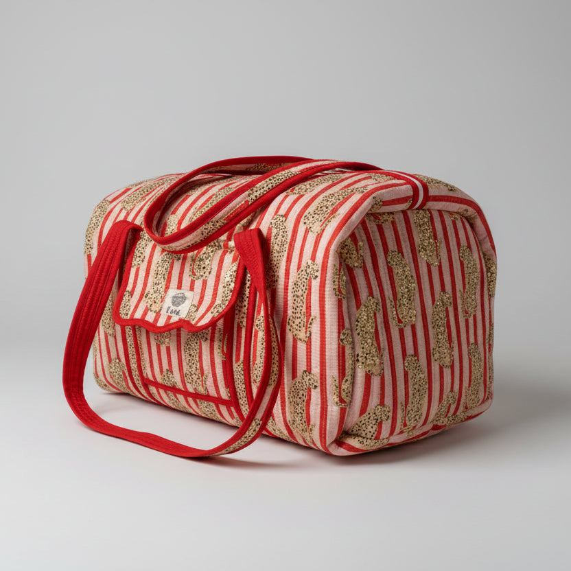 Weekendtas red striped leopard ❤️