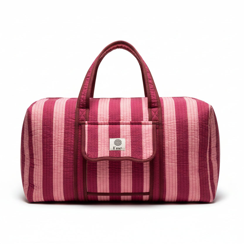 Weekendtas pink/burgundy stripes 🎀