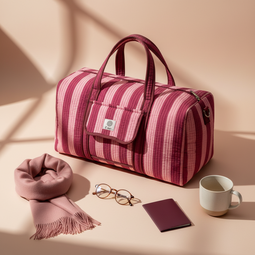 Weekendtas pink/burgundy stripes