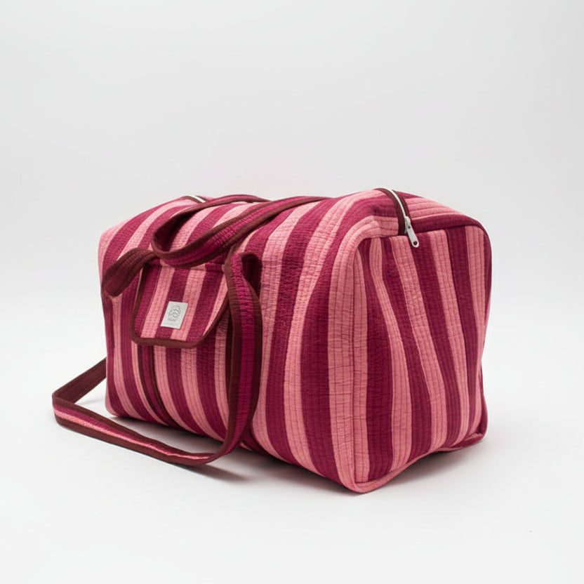 Weekendtas pink/burgundy stripes 🎀