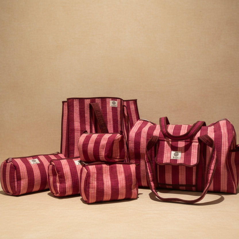 Weekendtas pink/burgundy stripes 🎀