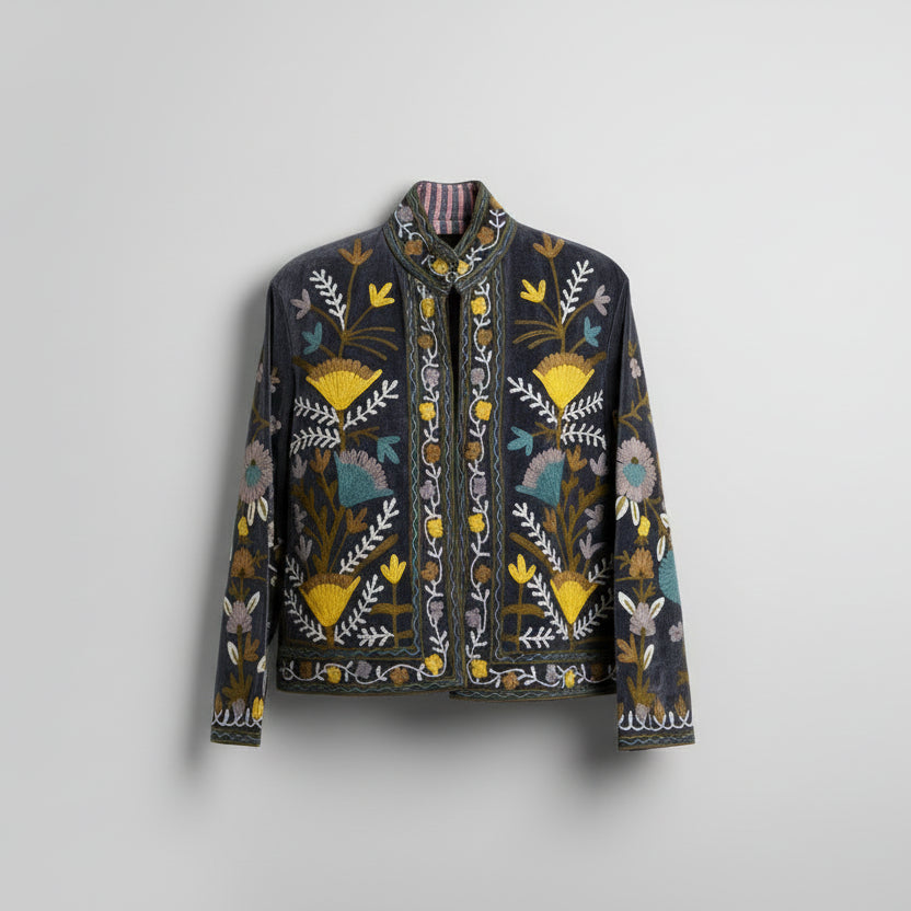 Suzani velvet donkergrijs