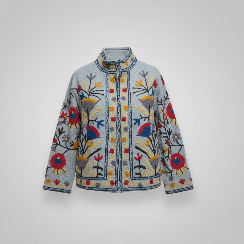 Suzani katoen grijs/blauw