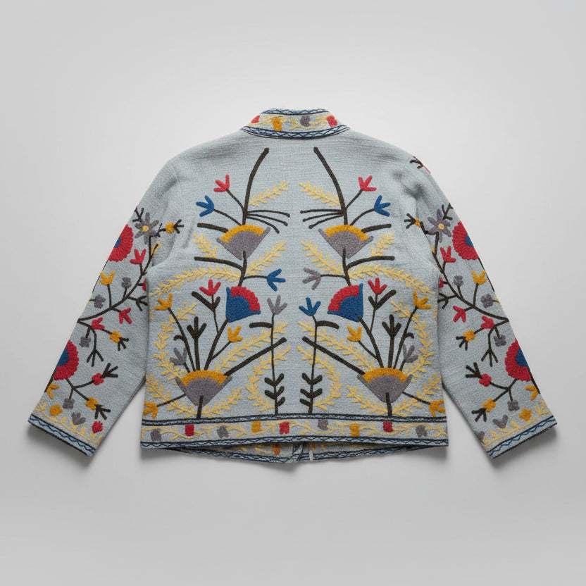 Suzani katoen grijs/blauw