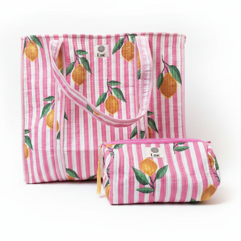 Draagtas pink striped lemon