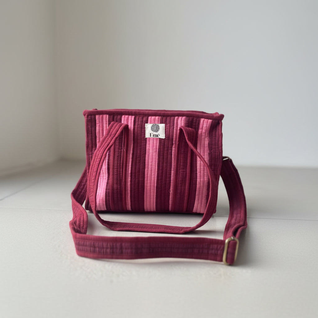 Mini Totebag - Burgundy Stripes