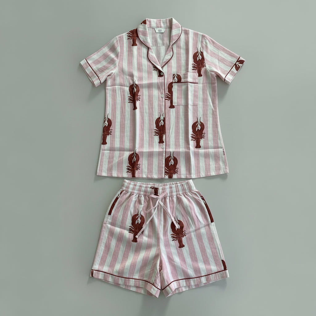 100% katoenen pyjama - Pink Striped Lobster 🦞