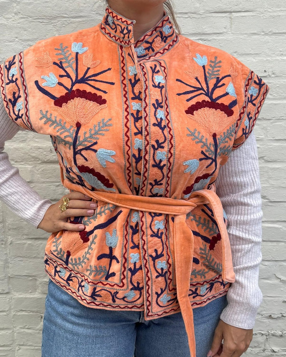 Suzani gilet velvet koraal