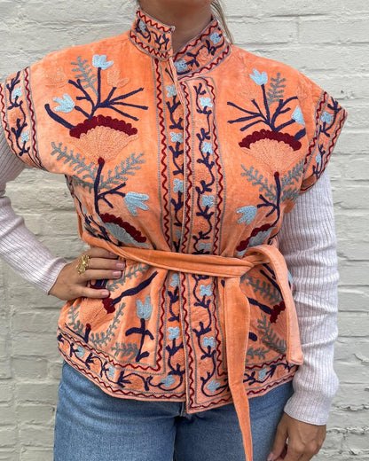 Suzani gilet velvet koraal